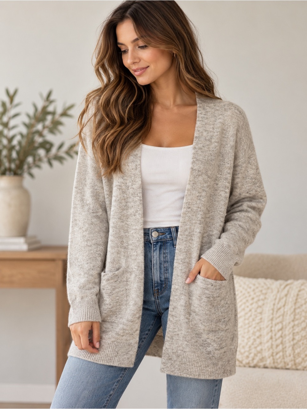 Aritzia Wilfred Free Alpaca Wool Blend Open Front Cardigan Oatmeal XS